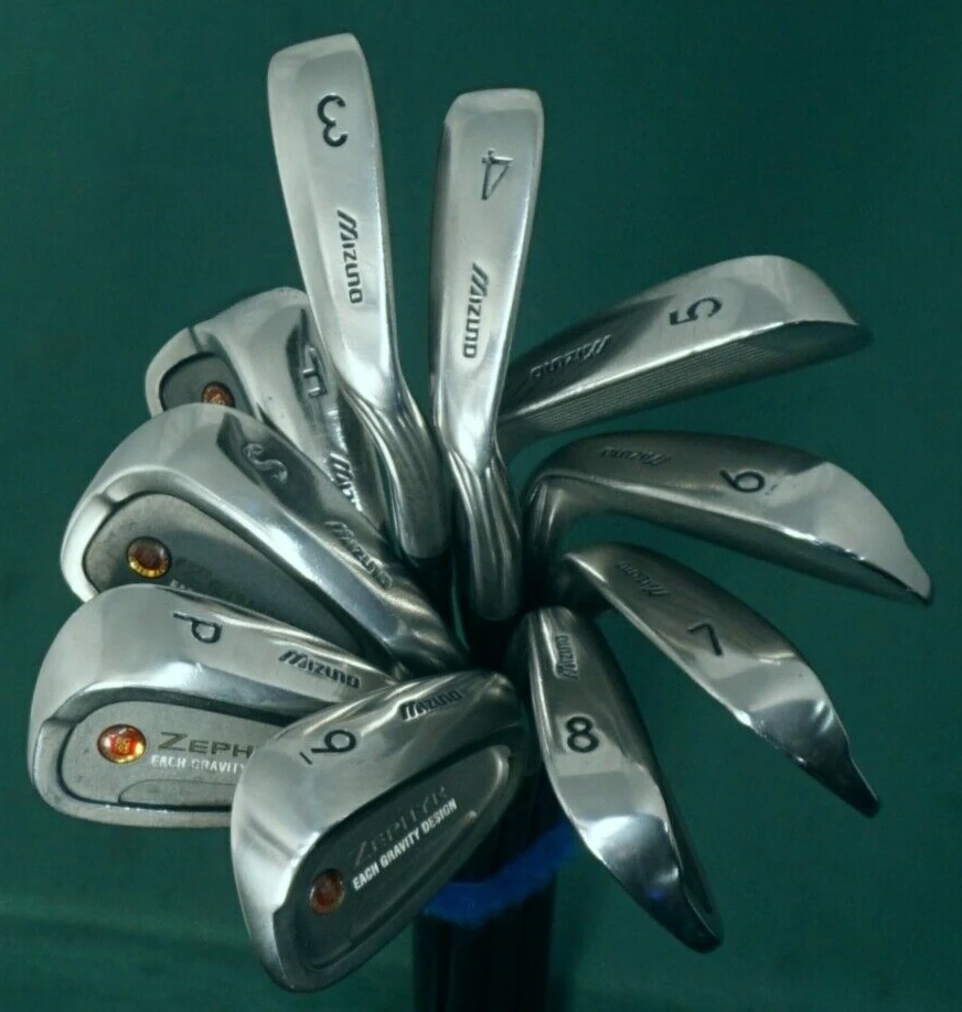 Set 10 X Mizuno Zephyr Irons 3-SW + F Wedge Extra Stiff Graphite Shafts